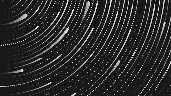 An abstract pattern of white arcs and dotted lines sweeping across black.